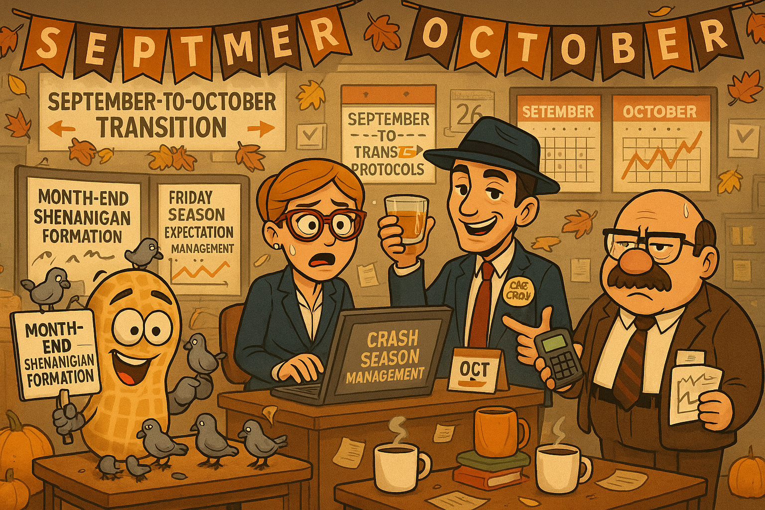 Financial Nuts newsroom managing September-October transition with month-end protocols and crash season expectation management