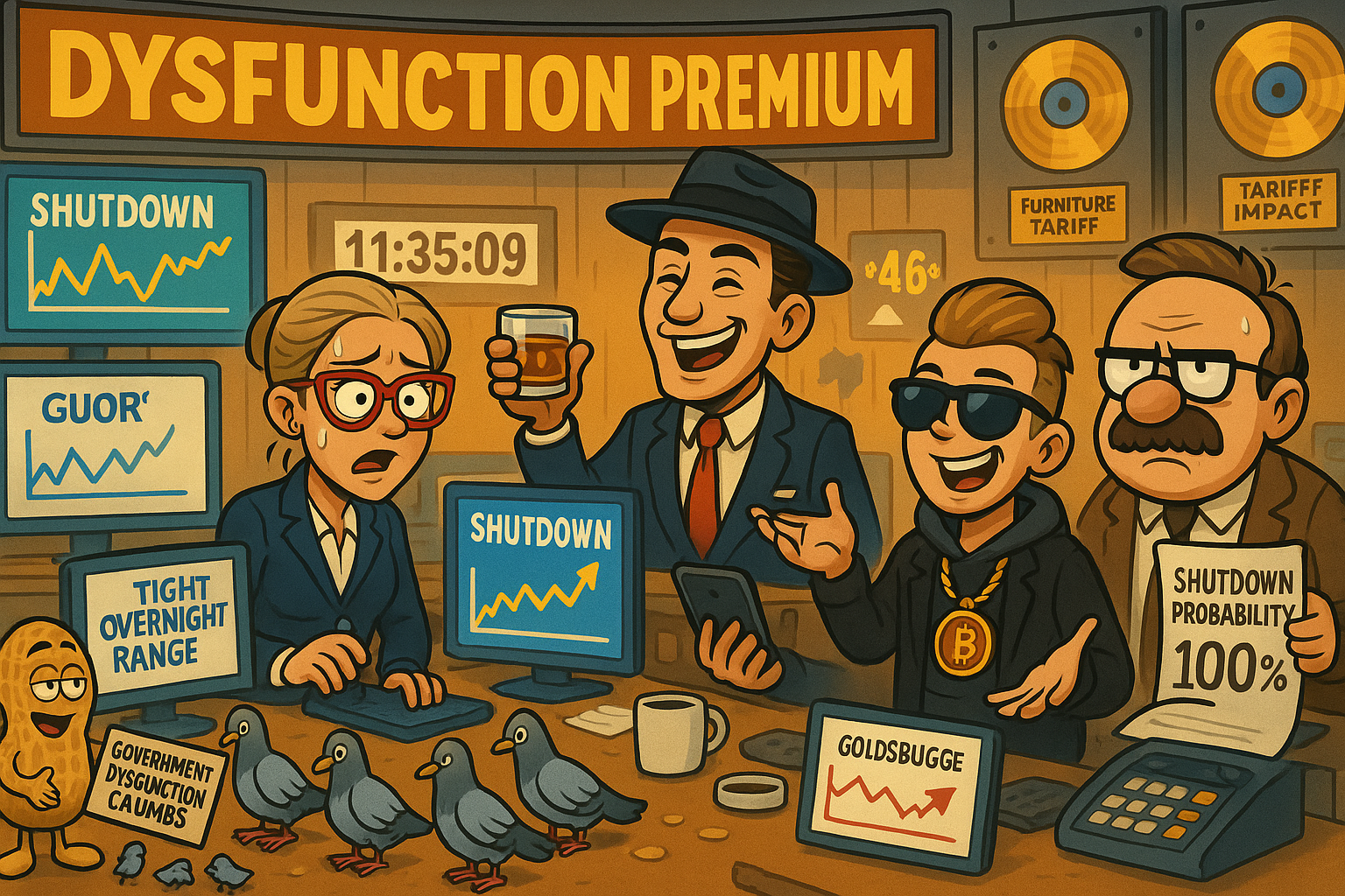 Financial Nuts newsroom managing month-end bean counting with historical pattern assessment and systematic boredom protocols
