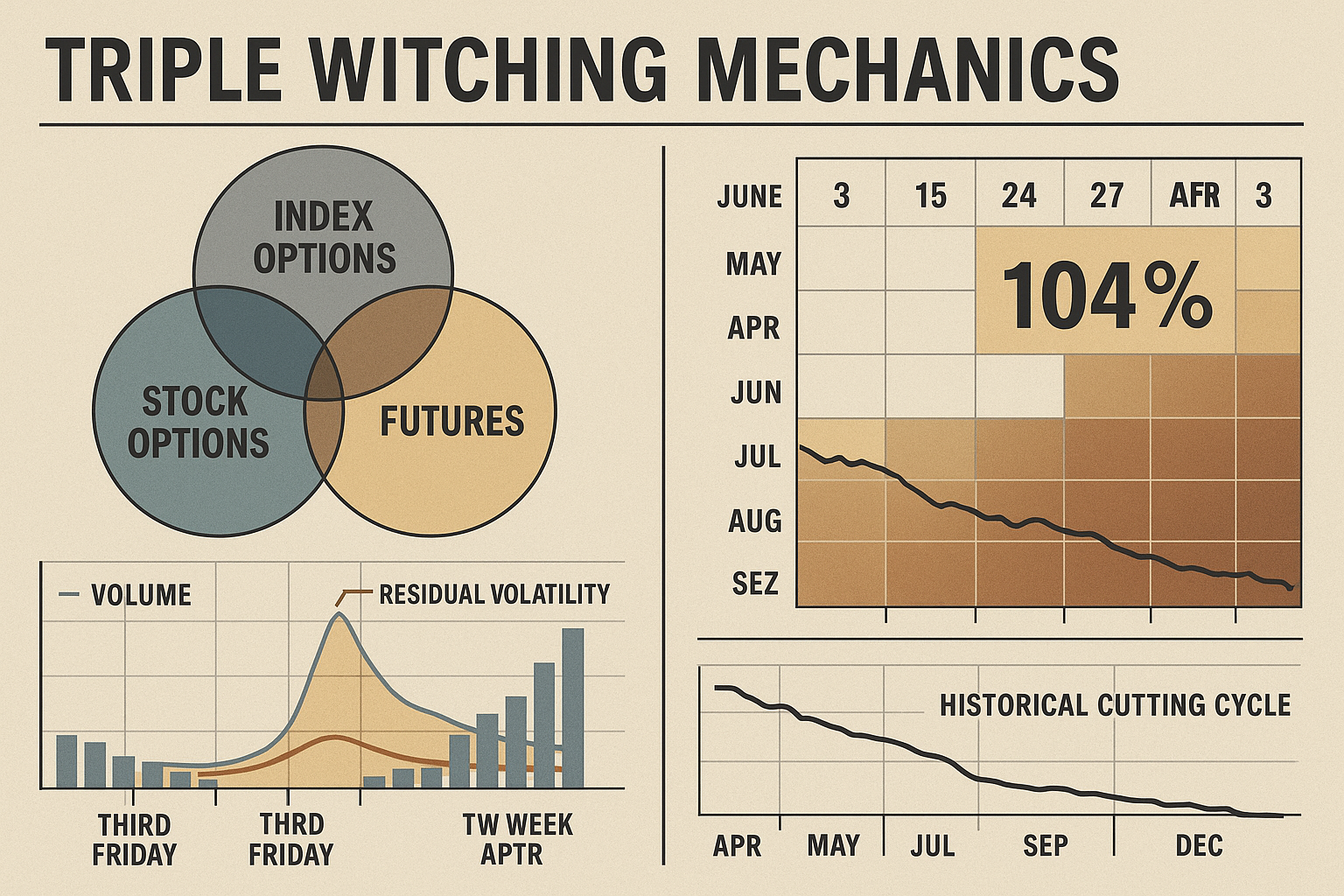 Technical analysis of triple witching expiration effects and Fed rate cut probability intersection