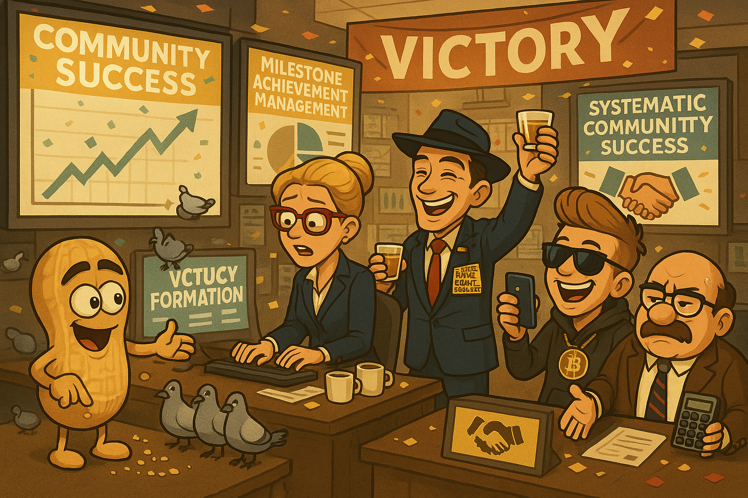 Financial Nuts newsroom celebrating systematic community success with victory protocols and milestone achievement management
