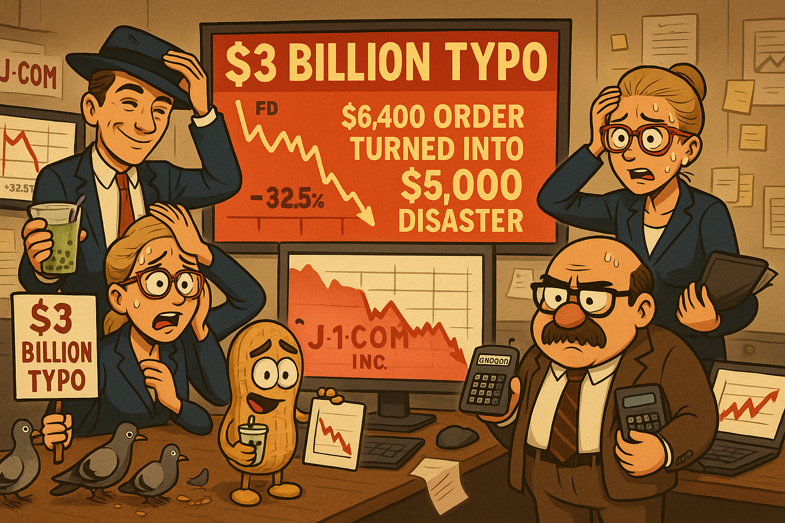 The $3 Billion Typo In 2005, a Japanese trader tried to sell 1 share of J-Com stock for ¥640,000 ($6,400). Instead, he accidentally sold 640,000 shares for ¥1 each—turning a $6,400 sale into a $5,000 disaster involving $3 billion worth of stock!
