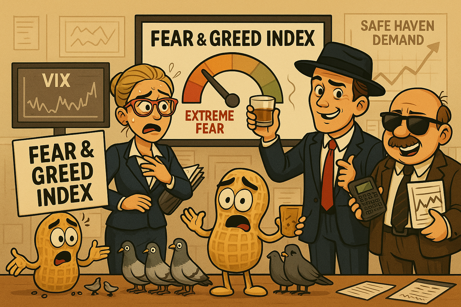 CNN's Fear & Greed Index measures market sentiment on a 0-100 scale using seven indicators—proving that Wall Street is basically one giant emotional support group!