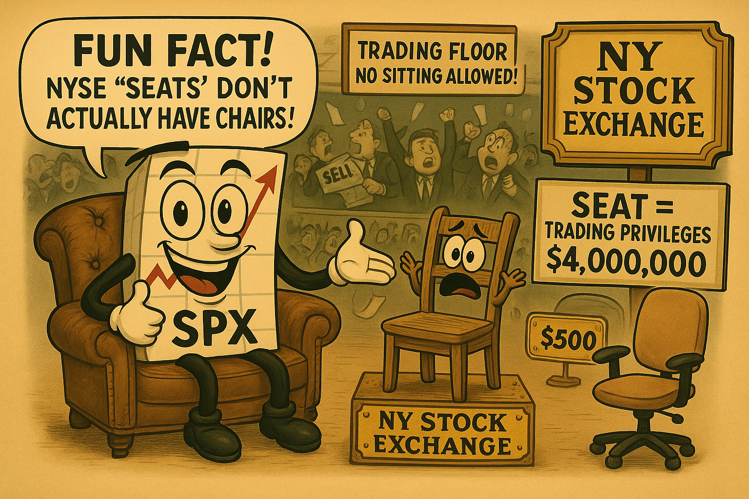 ️ NYSE Seats Cost $4 Million for Non-Existent Chairs A "seat" on the New York Stock Exchange sold for over $4 million in 2005—despite there being no actual chairs involved, just trading privileges!