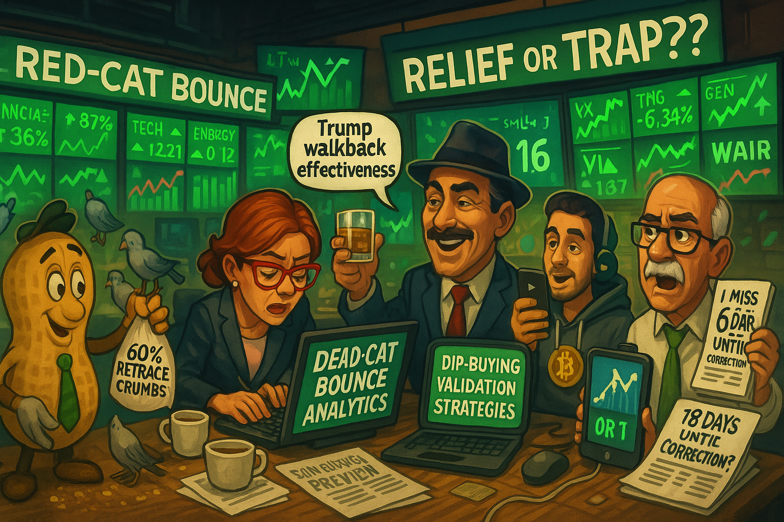 Financial Nuts newsroom managing relief rally with characteristic individual responses balancing celebration and scepticism about sustainability