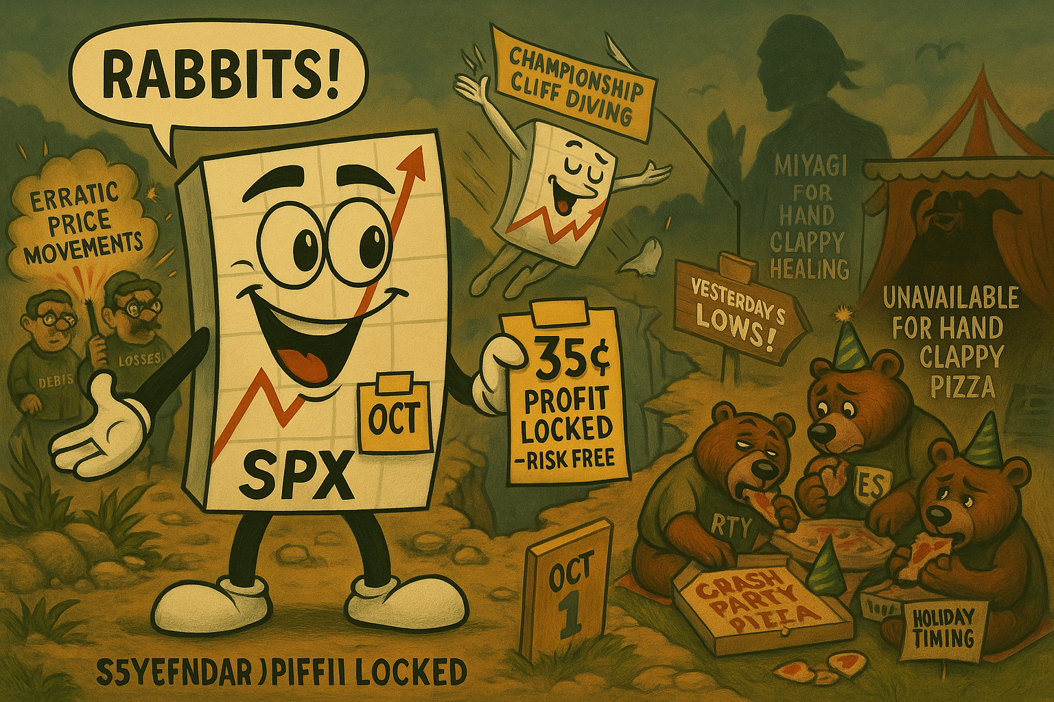 Mr SPX saying Rabbits on October 1st whilst markets cliff dive and systematic bears enjoy crash party pizza positioning