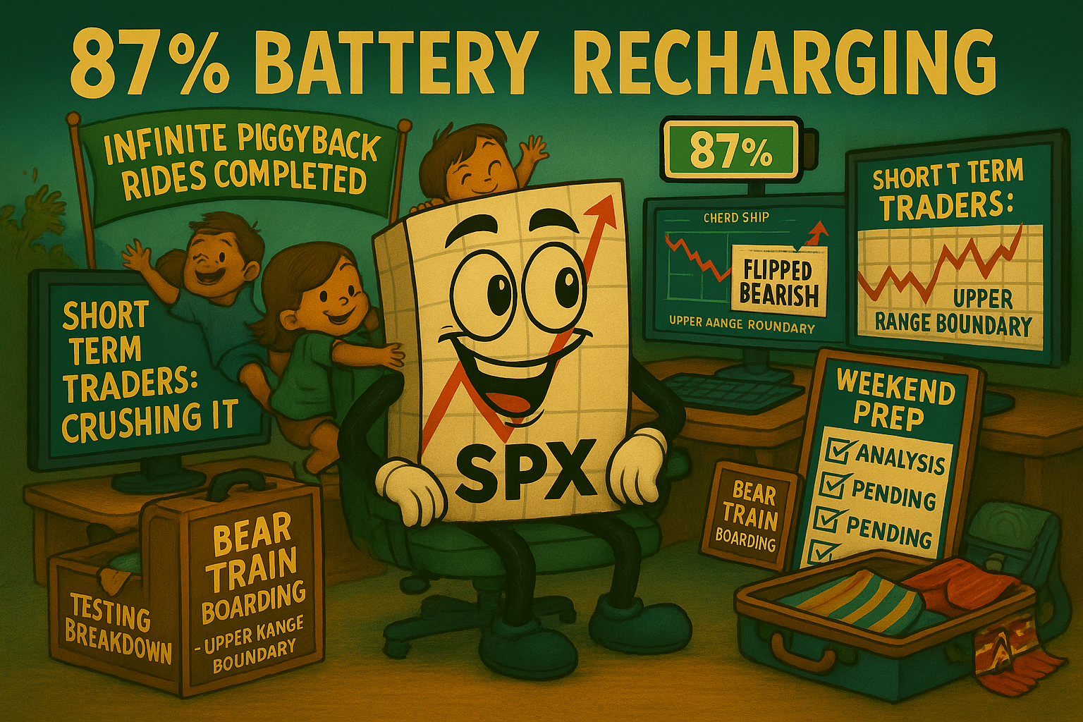 Trader returns from holiday at 87% battery whilst SPX range flips bearish and systematic traders crush swings independently