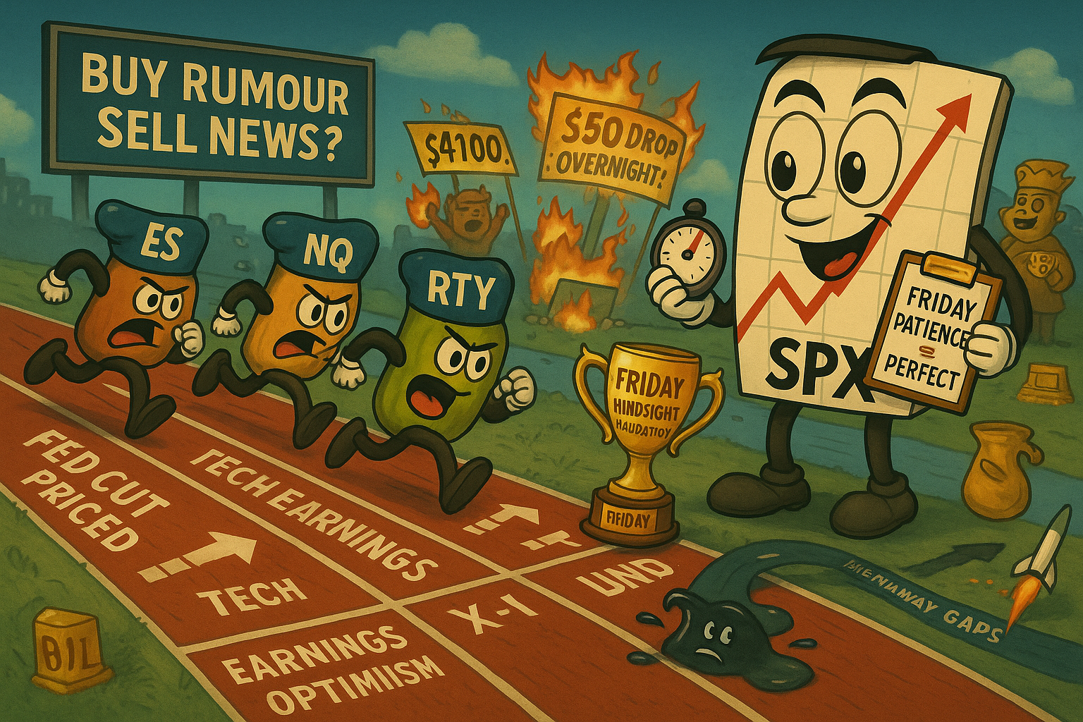 Markets front-running Fed cuts, tech earnings, and Trump-Xi meeting whilst systematic trader maintains patient Friday-validated positioning