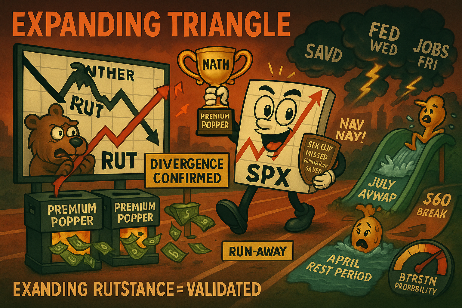 Uncle Russ expanding triangle warning whilst Premium Popper divergence confirms BTRSTN setup as patient RUT stance validated despite missing SPX flip