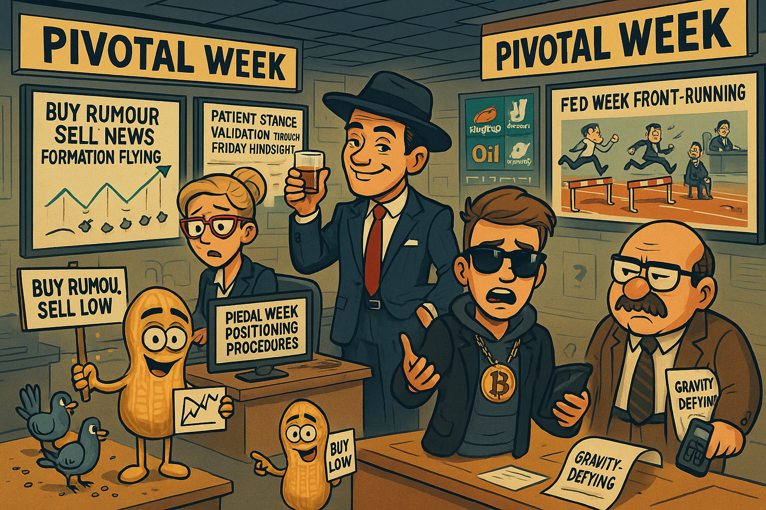 Financial Nuts newsroom managing pivotal week positioning with patient stance validation and Fed cut front-running catalyst protocols