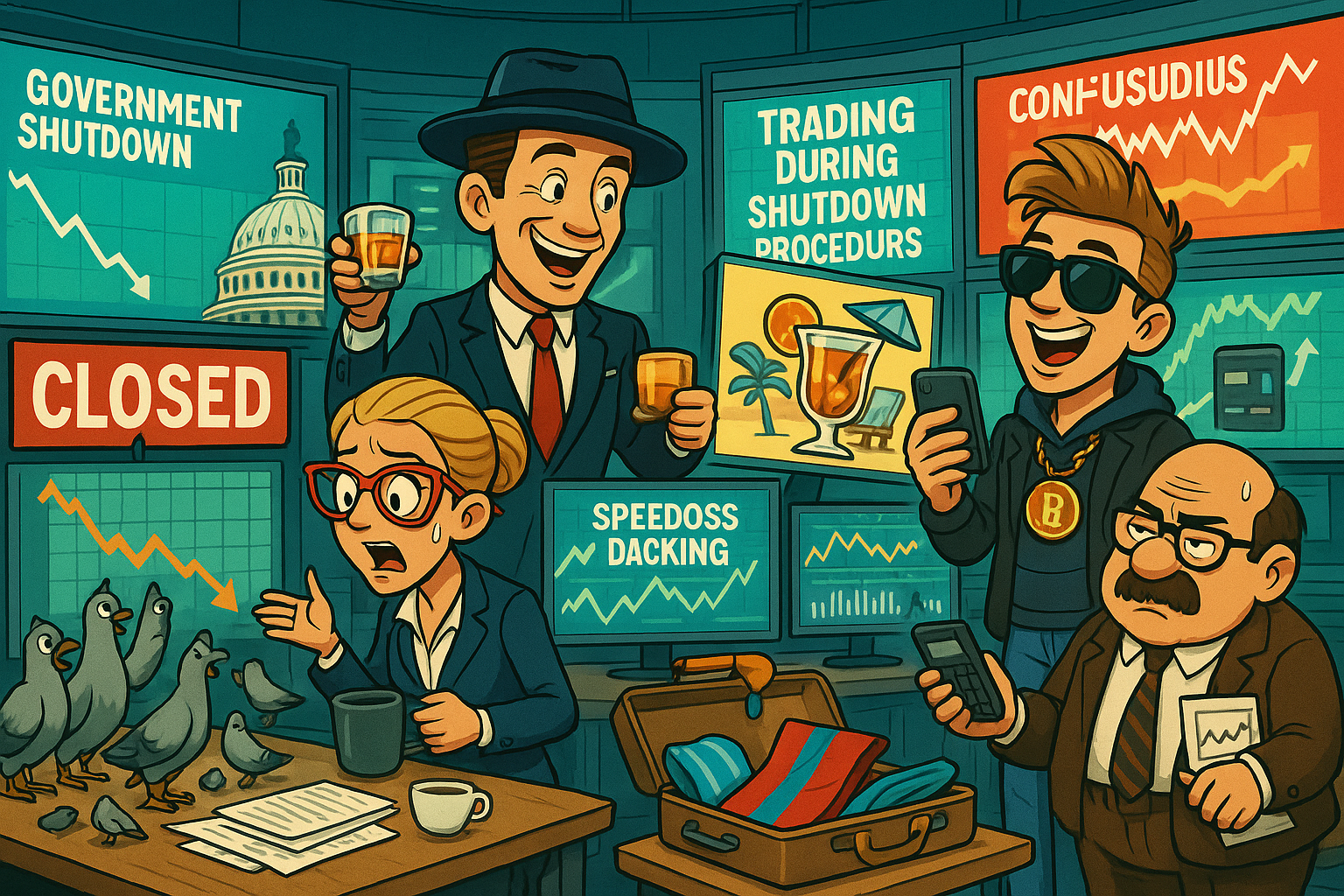 Financial Nuts newsroom managing government shutdown with systematic trading independence and vacation protocols