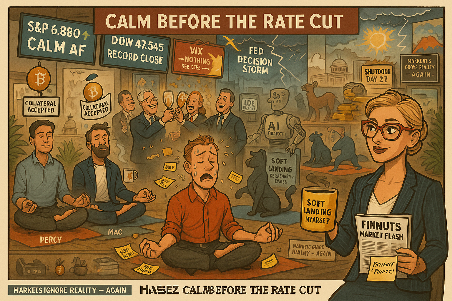 “The Calm Before the Macro Storm” Wall Street’s been hitting record highs like it’s on performance-enhancing optimism. The Dow just had its first 47K close, the S&P flirted with 6,900, and the Nasdaq’s acting like rate cuts are free refills at the dopamine bar.