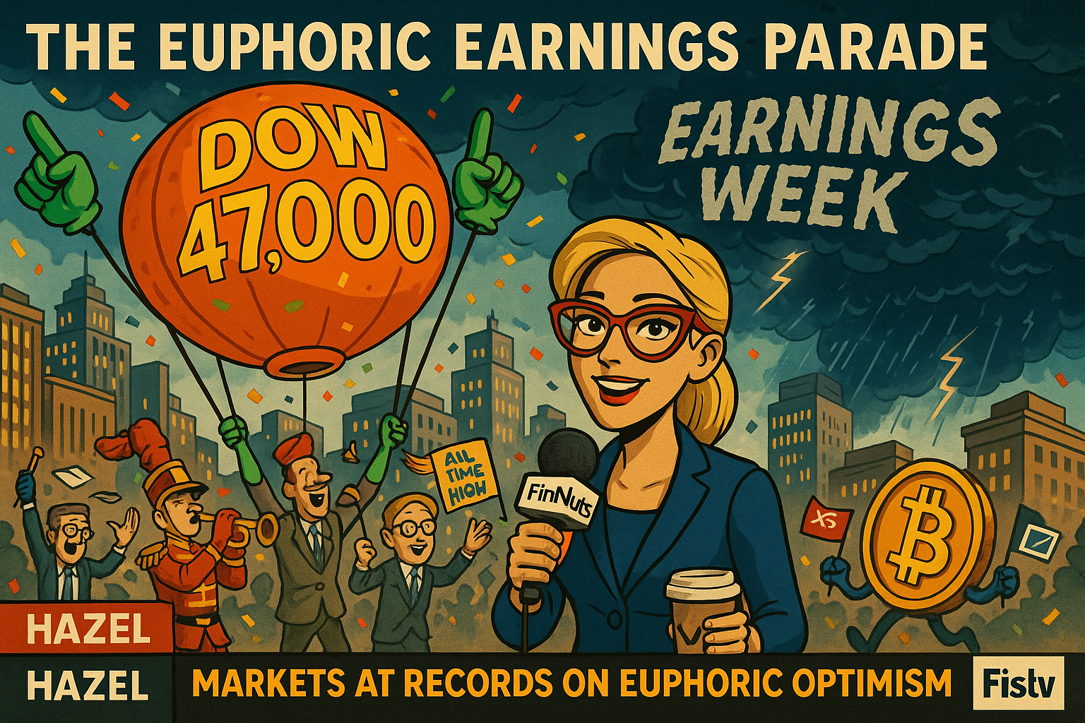 Records Friday. Rally Monday. Reckoning Imminent. Wall Street’s walking on air, probably because it’s forgotten about gravity. S&P futures +0.7% to 6,880. Nasdaq +1.0%. Dow +265 points. Friday’s record close — Dow 47,207 — has traders declaring victory before earnings even start.