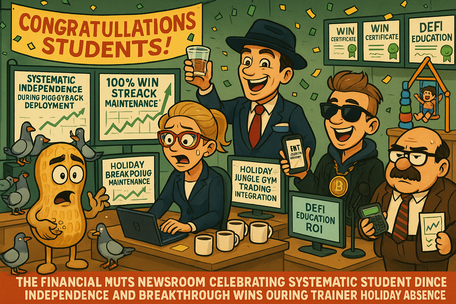 Financial Nuts newsroom celebrating systematic student independence and breakthrough wins during trainer holiday absence