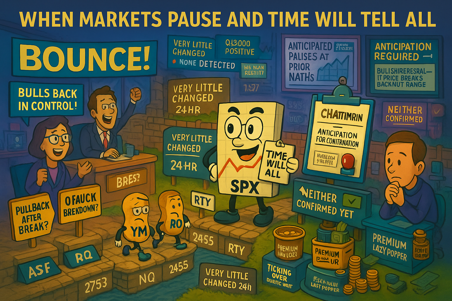Mr SPX observes meandering price action at support with 3-of-4 indexes back inside range whilst systematic patience awaits confirmation