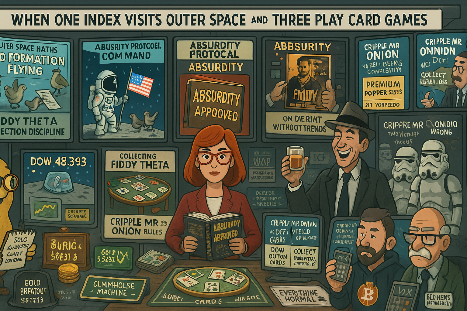 Financial Nuts newsroom monitoring Dow outer space solo achievement whilst others play Cripple Mr Onion with Terry Pratchett absurdity recognition and Fiddy theta collection protocols active