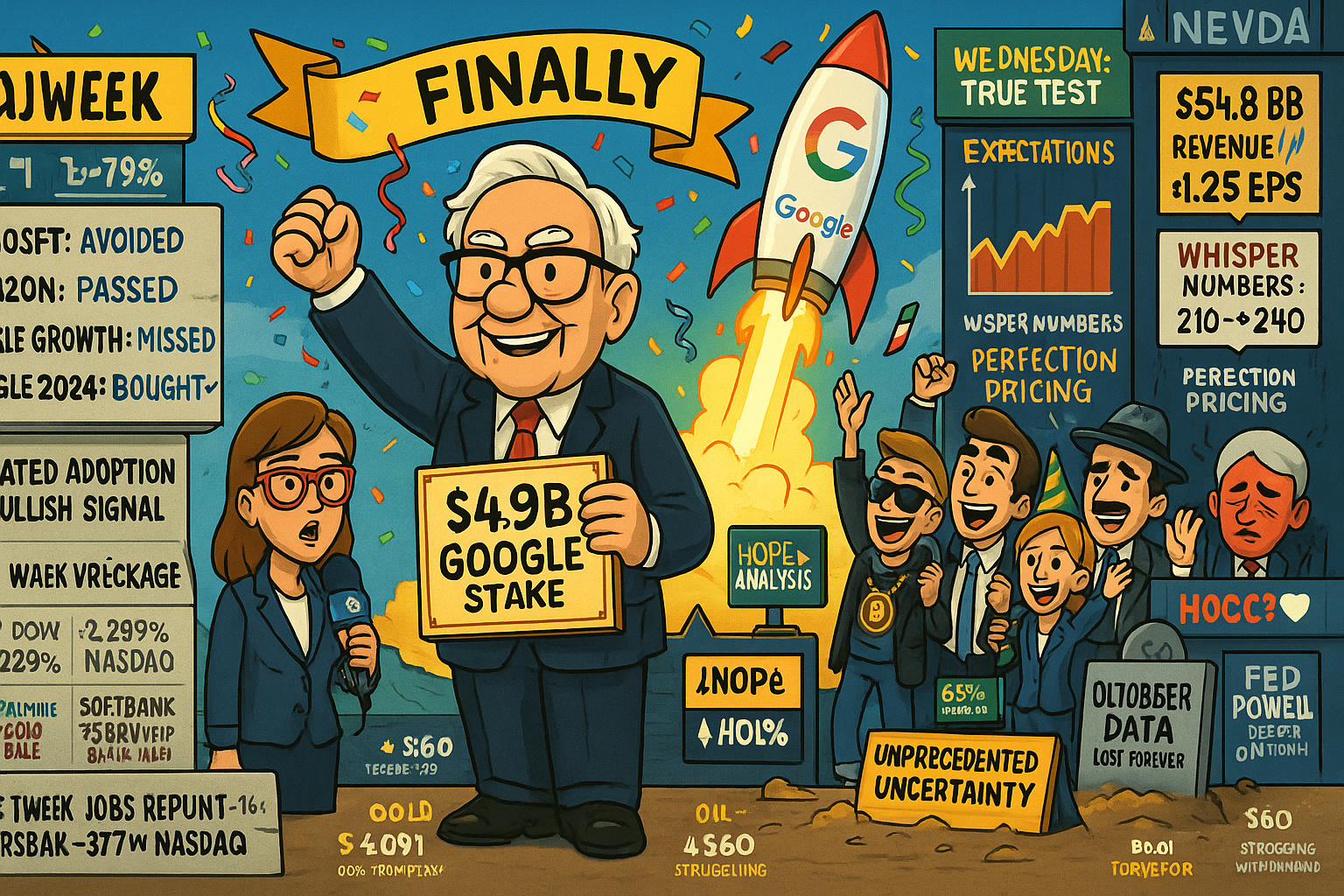 Alphabet surges on Buffett's belated tech validation as Nvidia faces perfection-priced earnings and Fed operates without lost October data