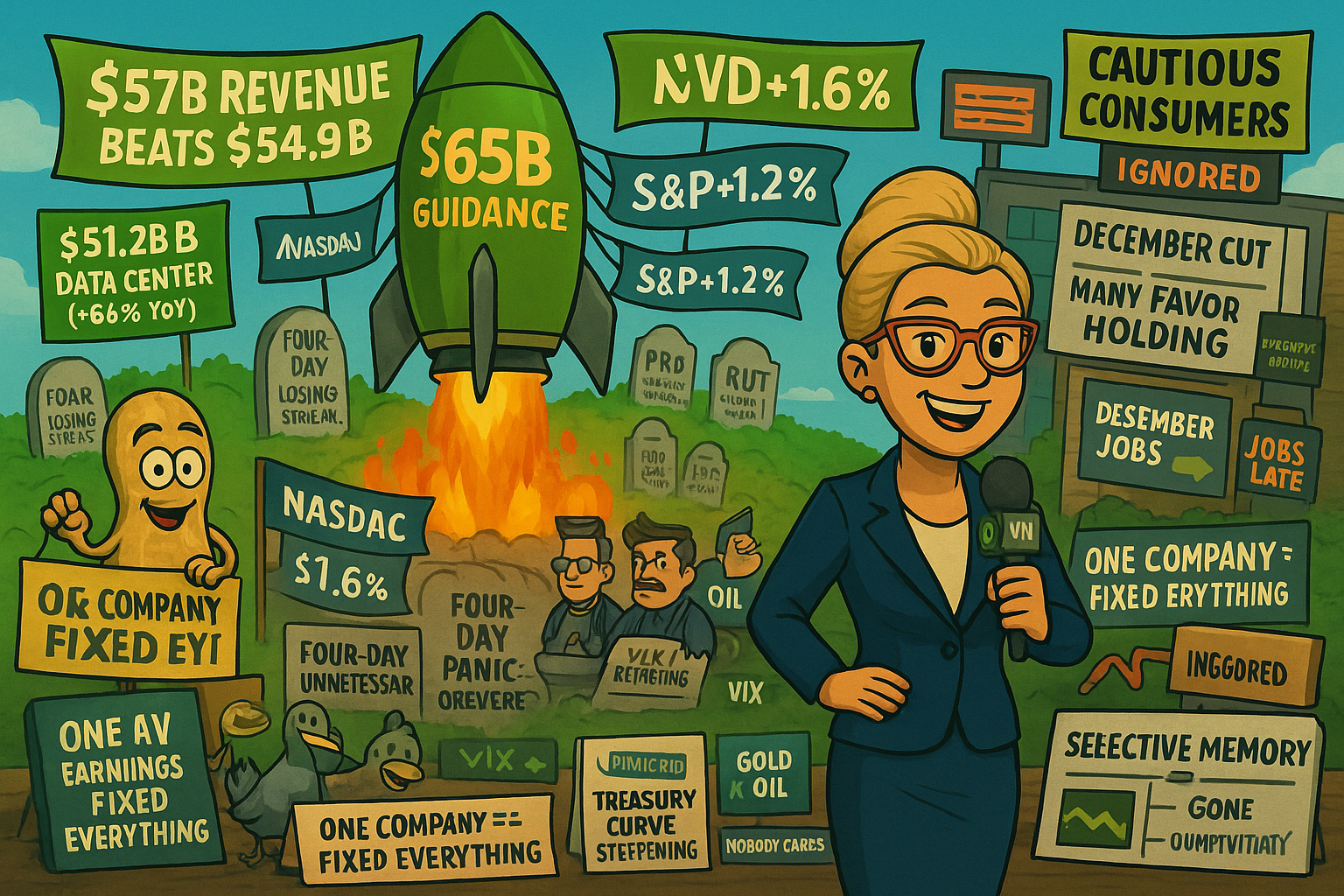 Nvidia's $65B guidance lifts markets as four-day panic erased while retailers cut guidance and Fed holds signal ignored