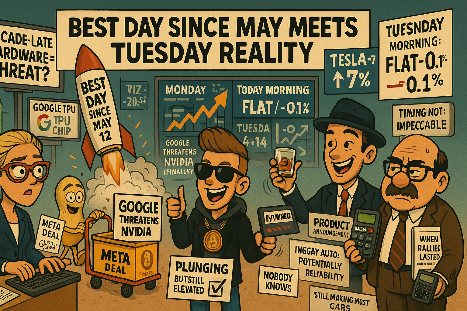 Monday's powerful rally immediately fades as Google TPU deal threatens Nvidia and Tesla analyst declares legacy auto obsolete on FSD forecast