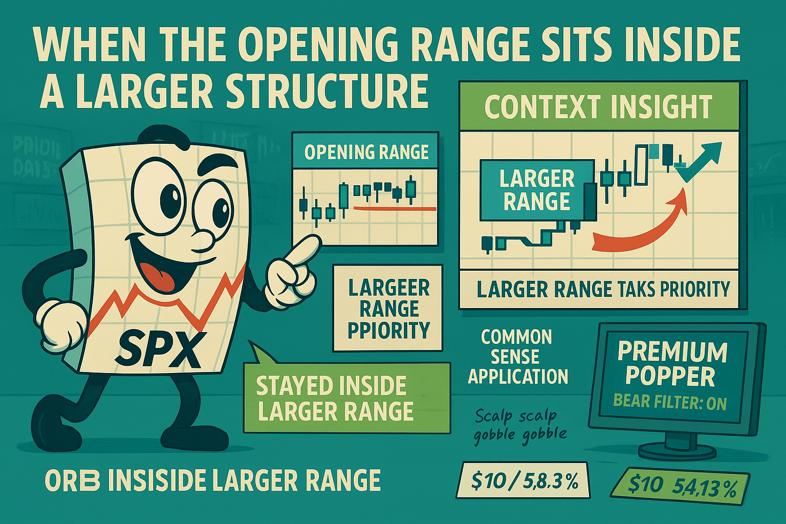 Mr SPX identifying opening range inside larger consolidation with failed breakout scalp opportunity highlighted
