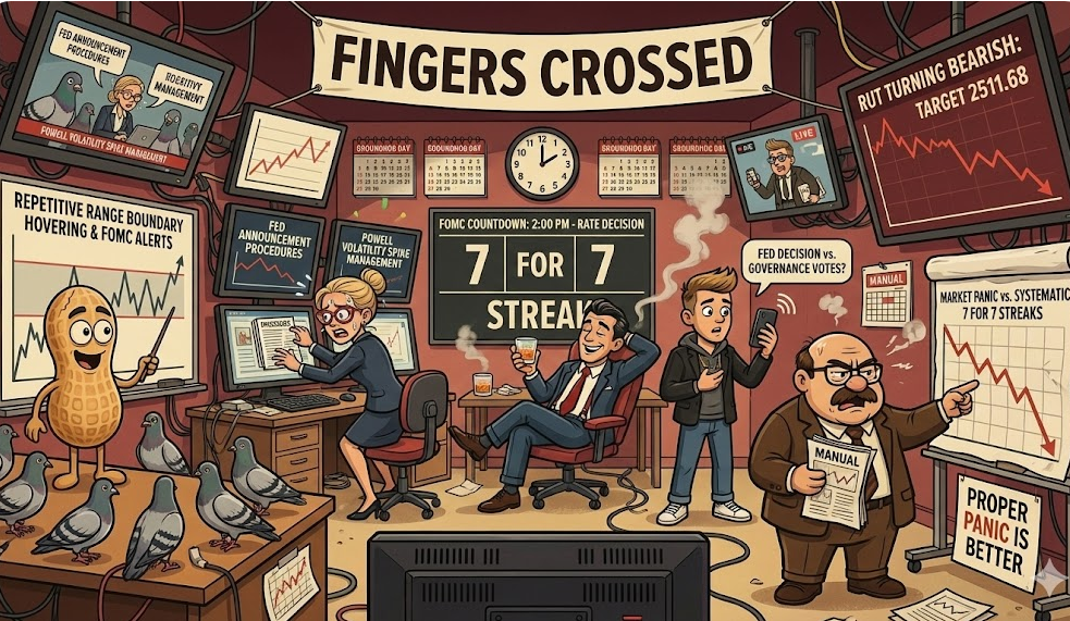Financial Nuts newsroom managing FOMC day with Groundhog Day energy, 7 for 7 scoreboard, and fingers crossed for continued streak