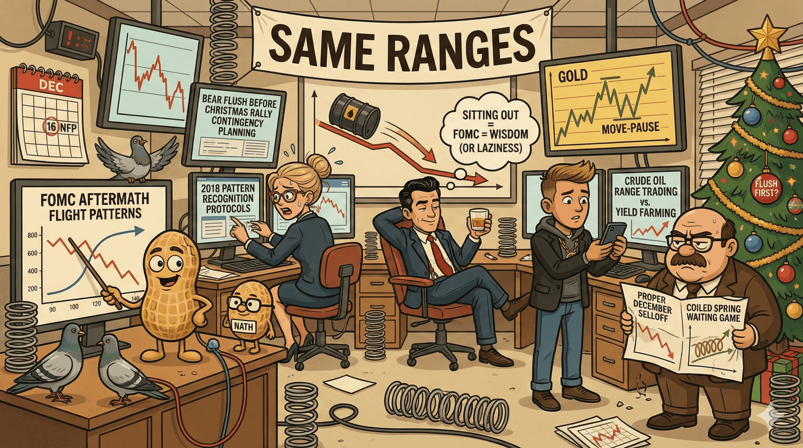 Financial Nuts newsroom managing FOMC aftermath with coiled spring energy and 2018 bear flush comparison discussions
