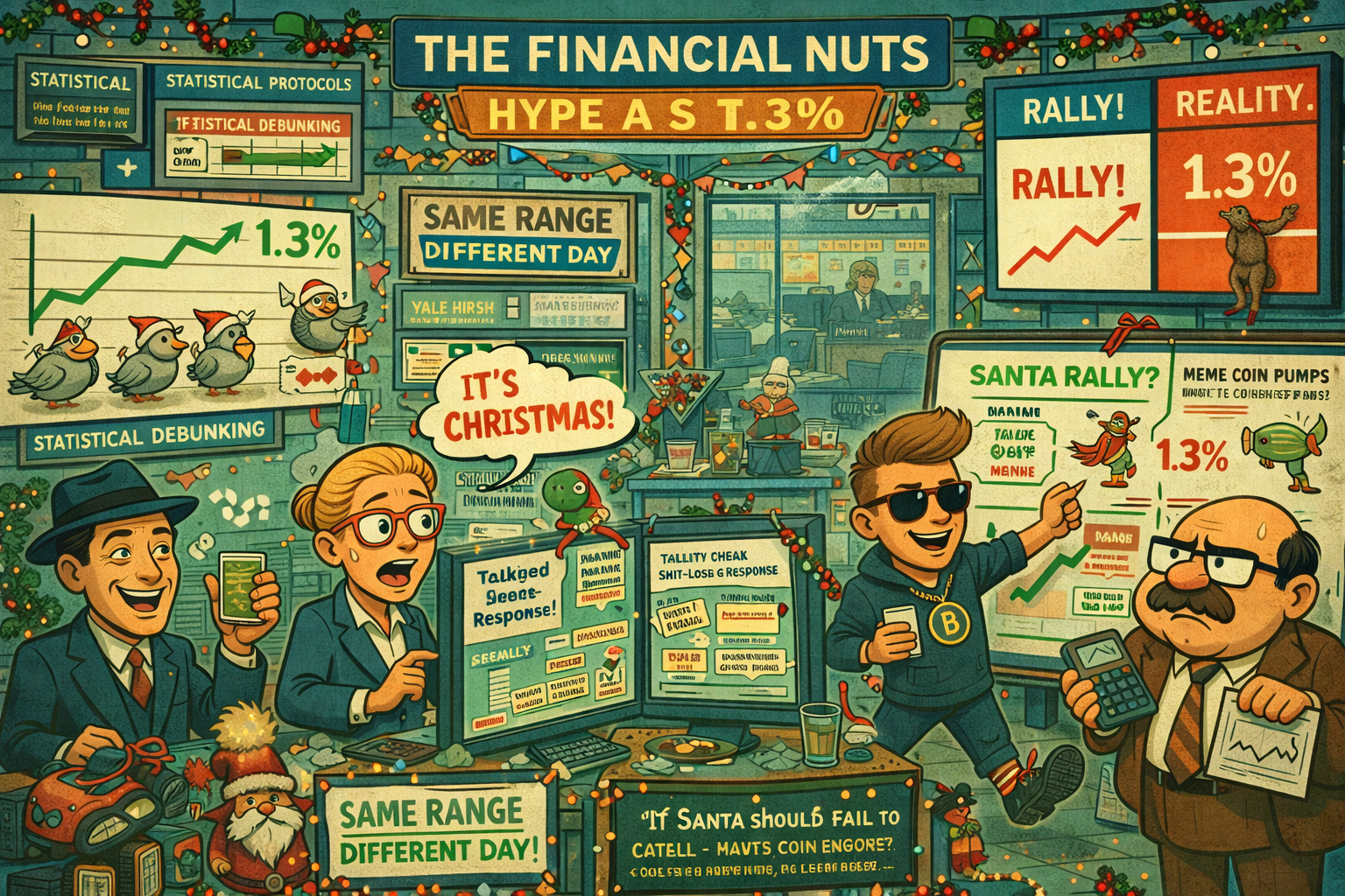 Financial Nuts newsroom processing Santa Rally hype versus 1.3% reality with Nasdaq Elf running amok
