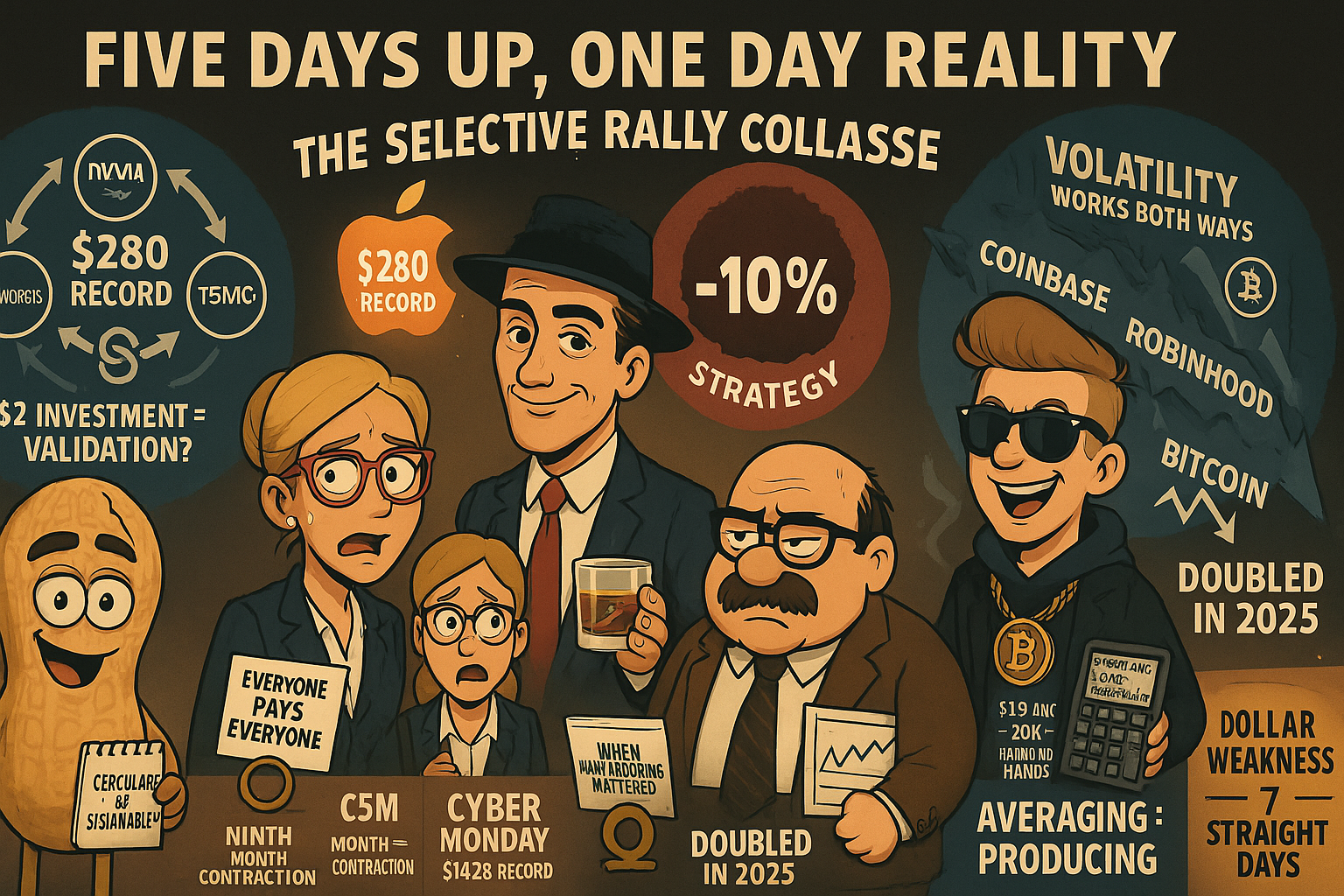 Apple hits record while Strategy crashes 10% as five-day rally snaps with crypto carnage and ninth month manufacturing contraction