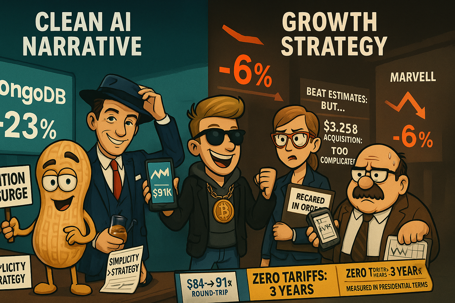 MongoDB soars 23% on AI narrative while Marvell falls 6% despite beat as markets reward simplicity over growth strategy complexity