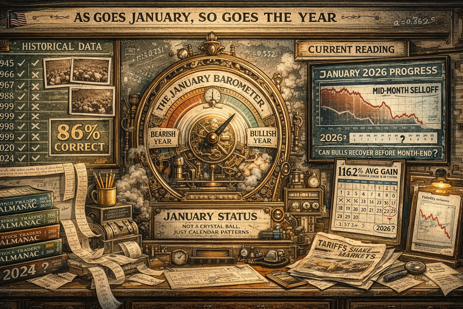 The January Barometer has correctly predicted the year's direction 86% of the time since WWII. When the S&P 500 finishes January positive, stocks have averaged 16.2% gains for the full year. With this selloff hitting mid-January, all eyes now turn to whether bulls can recover before month-end to preserve the bullish signal.