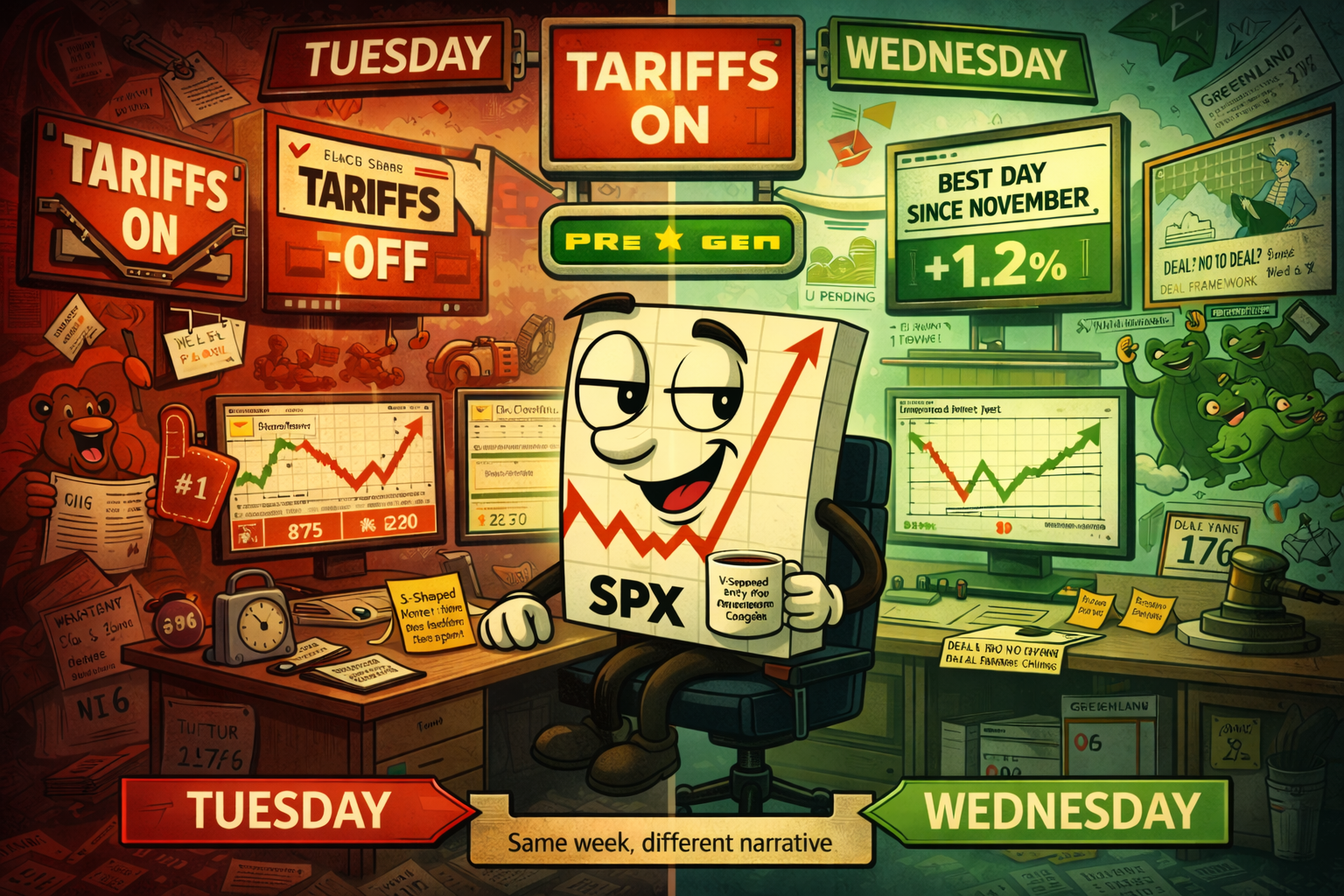 Mr SPX calmly watches markets flip from Tuesday crash to Wednesday rally on Trump U-turn