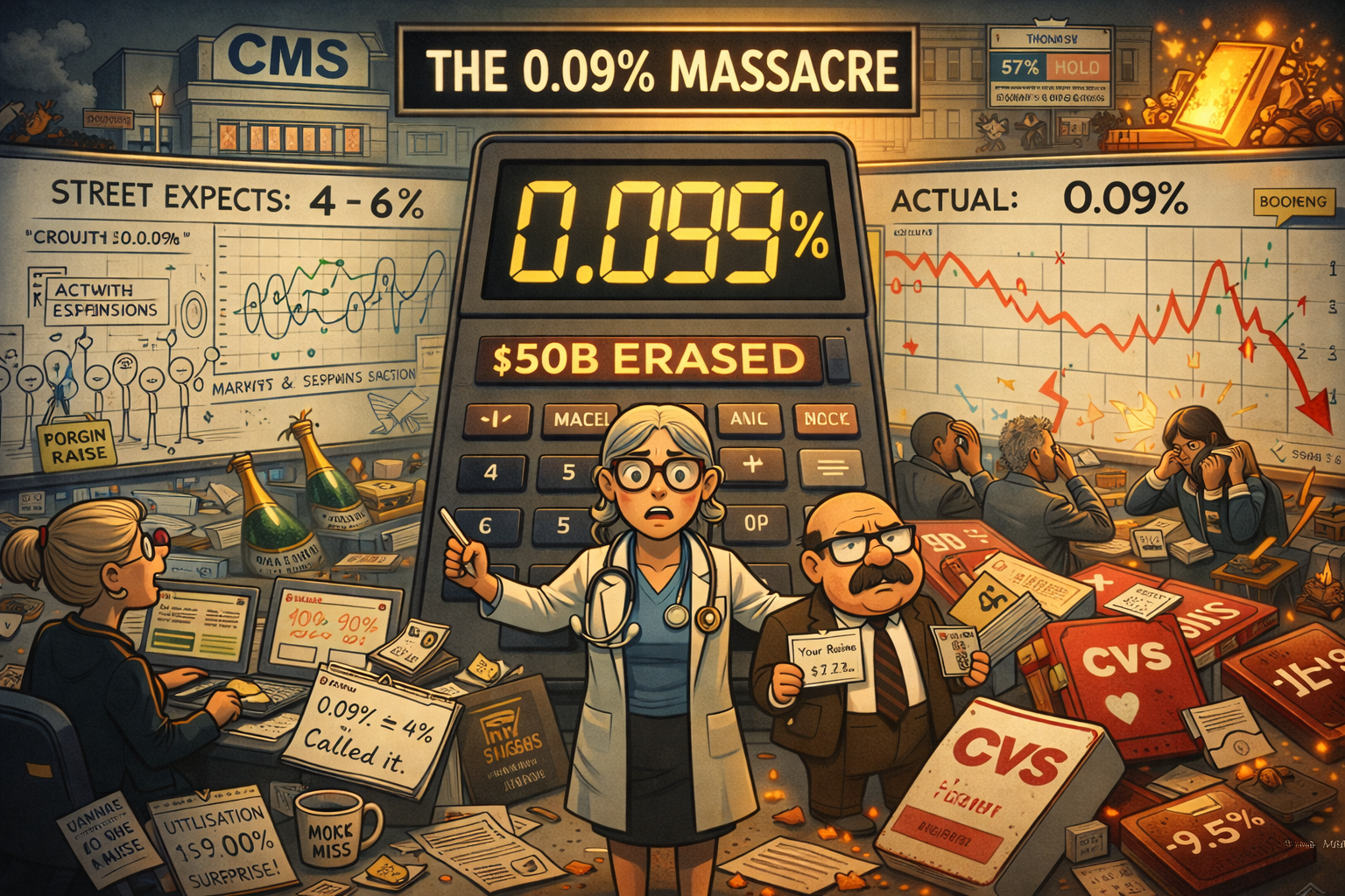 Healthcare stocks collapse as CMS offers 0.09% raise versus 4-6% expected whilst gold hits record $5,102