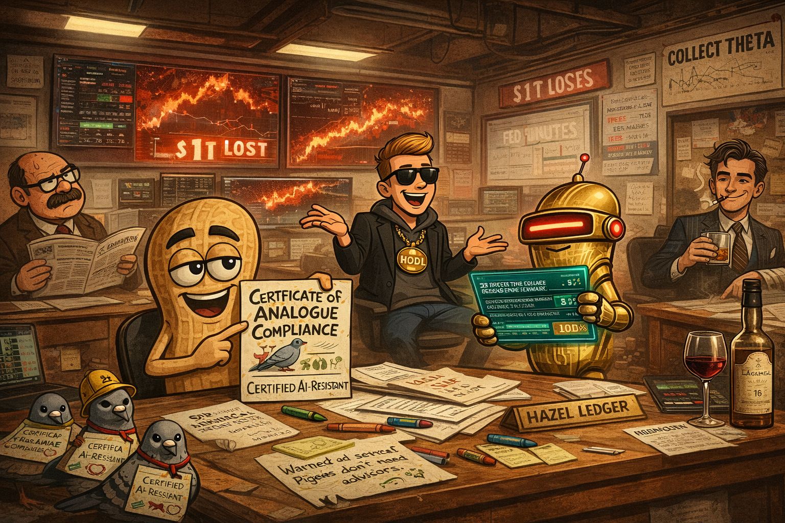 Financial Nuts newsroom returns from long weekend to SaaSpocalypse spreading with Percy's crayon AI-resistance certificates and Cachè dismantling Kash's 23rd claim that something could change everything