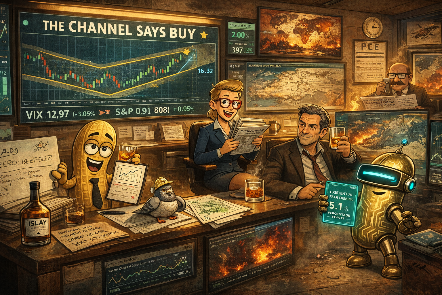 Financial Nuts celebrate VIX channel call while Mac assesses whisky supply chain safety and Cachè quantifies pigeon contribution to analysis at zero