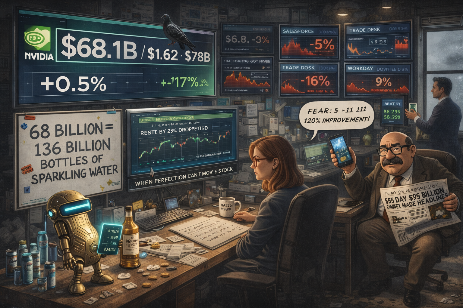 Financial Nuts newsroom processes Nvidia's $68B perfection with bewilderment as the stock moves half a percent