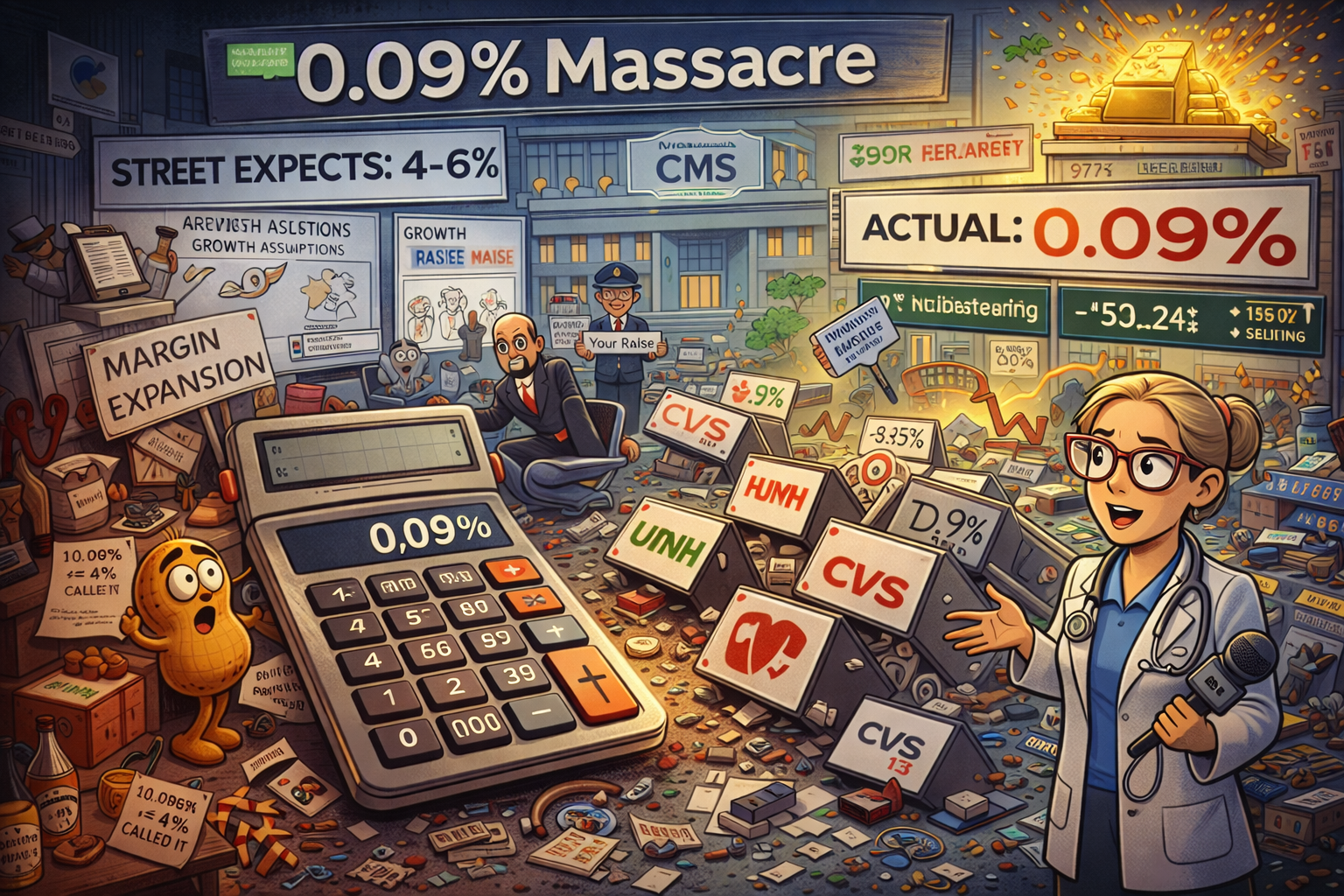 Healthcare stocks collapse as CMS offers 0.09% raise versus 4-6% expected whilst gold hits record $5,102