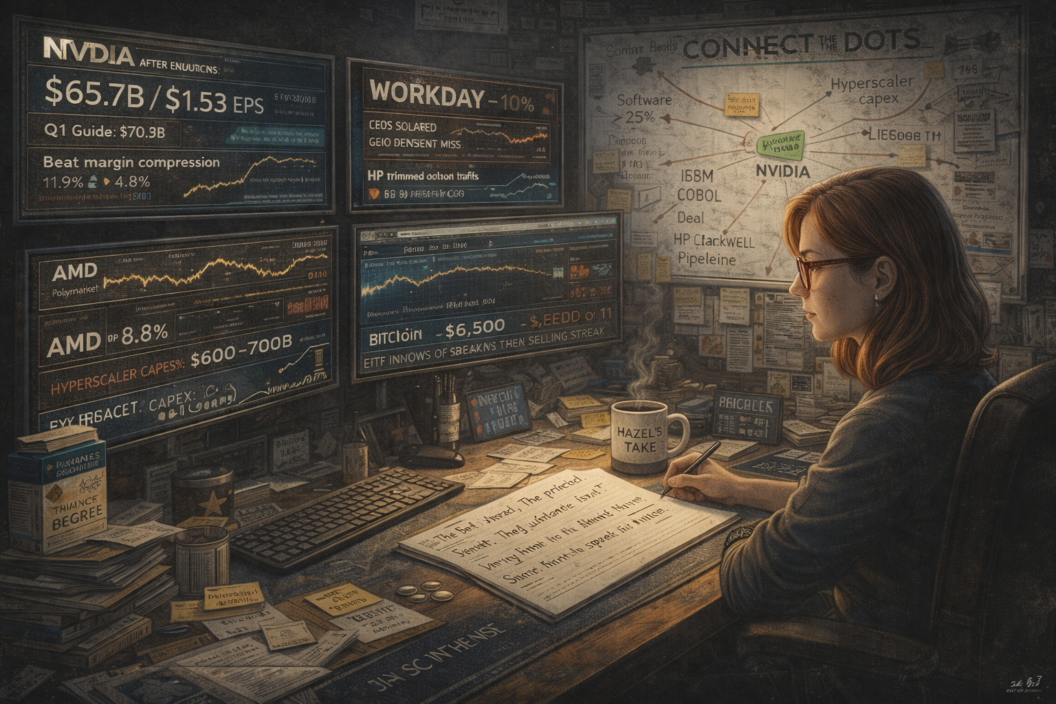 Hazel analyses Nvidia's four pressure points at her desk before tonight's earnings call changes the conversation