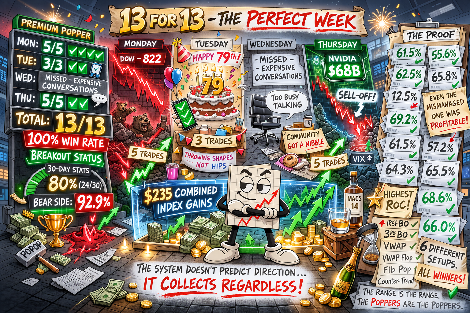 Mr SPX reviews a perfect 13-for-13 Premium Popper week through market carnage a birthday party and Nvidia earnings