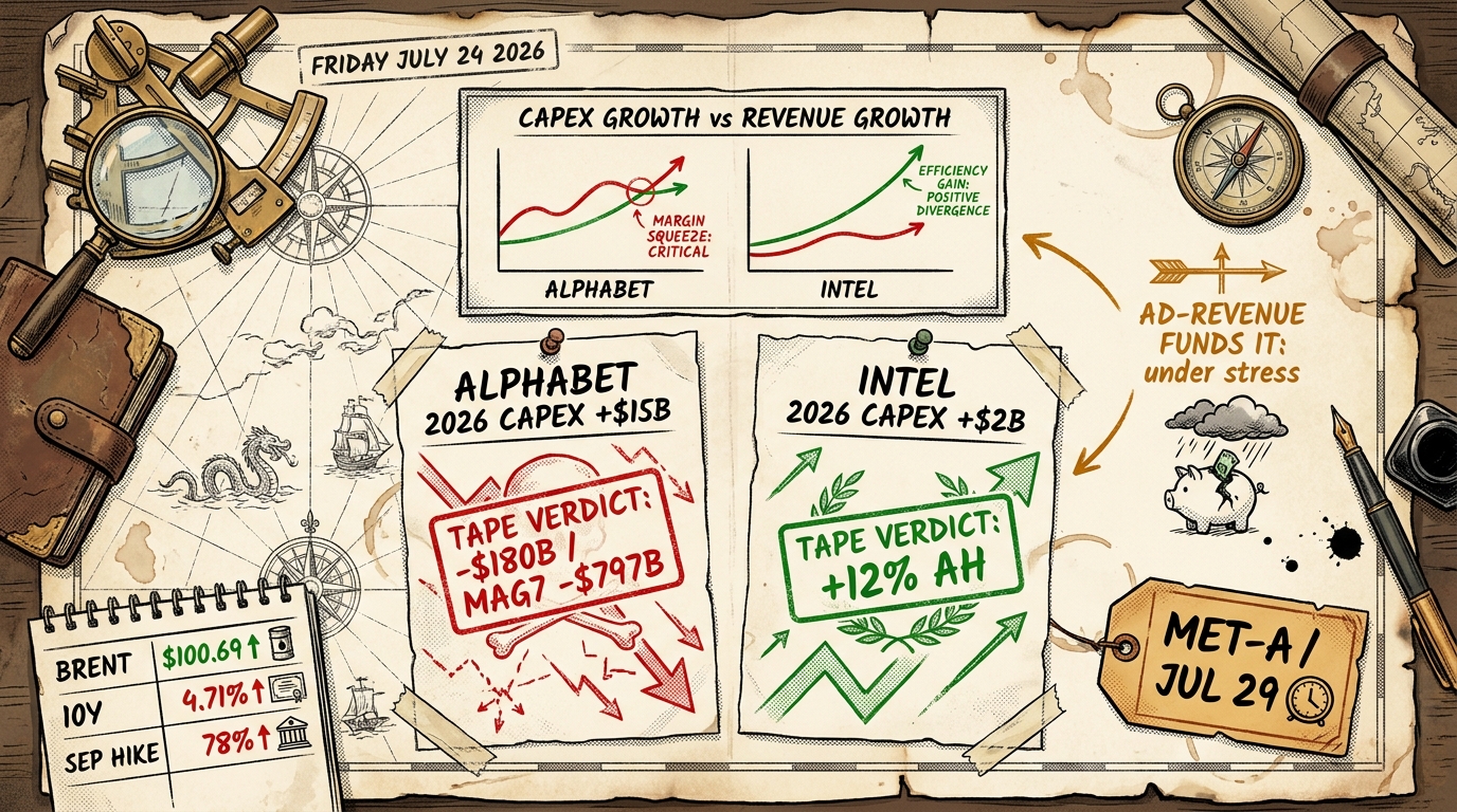 Alphabet raised its capex $15 billion and the Mag7 wrote a $797 billion cheque; Intel raised its capex $2 billion and got paid 12%. Same word, opposite reception. Today's letter walks the mechanism.