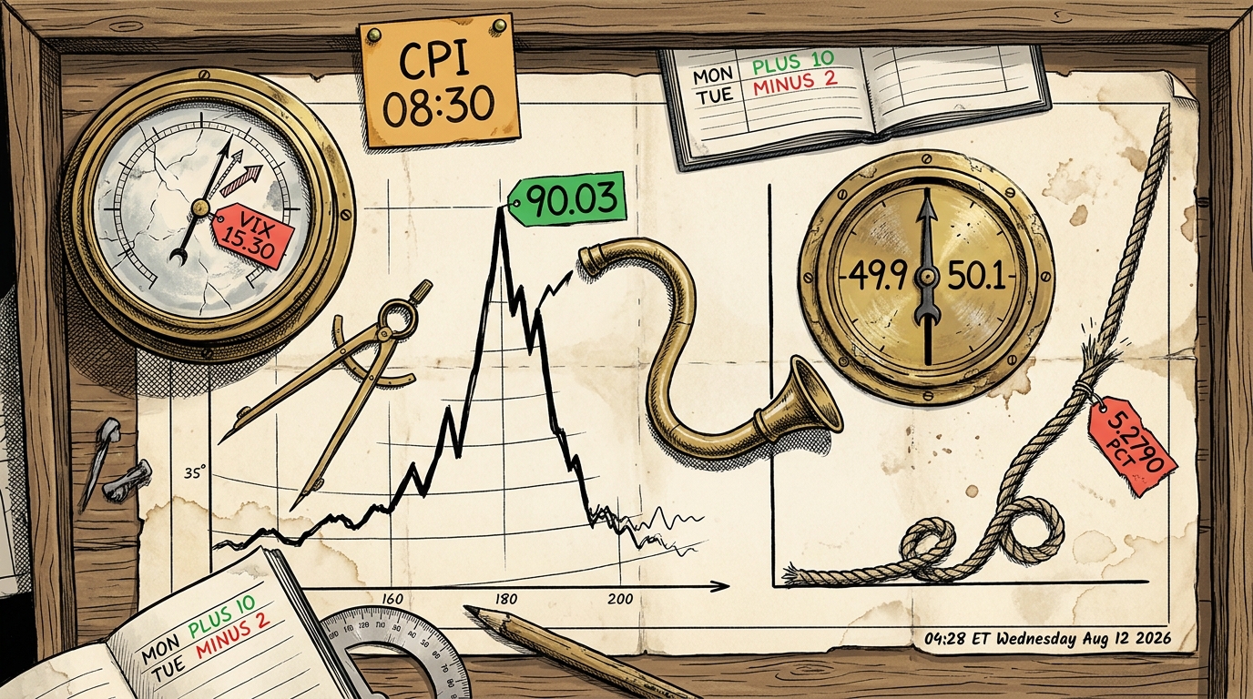 Navigator's chart desk; a crude spike at 90.03 connects by a disconnected speaking tube to a rate dial frozen at even money.