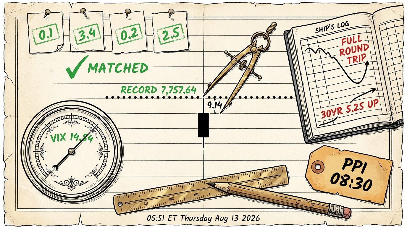 Navigator's chart desk, dividers measuring a 9.14 point gap to a
record line, four matched forecast slips, a barometer at 14.54.