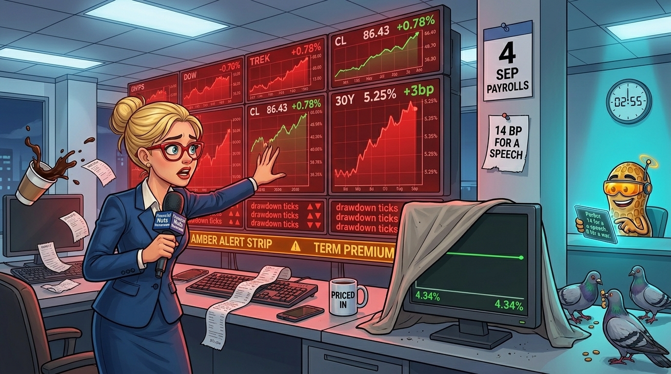 Overnight bond desk crowded around climbing oil and long-bond screens whilst one flat 2-year screen sits ignored.