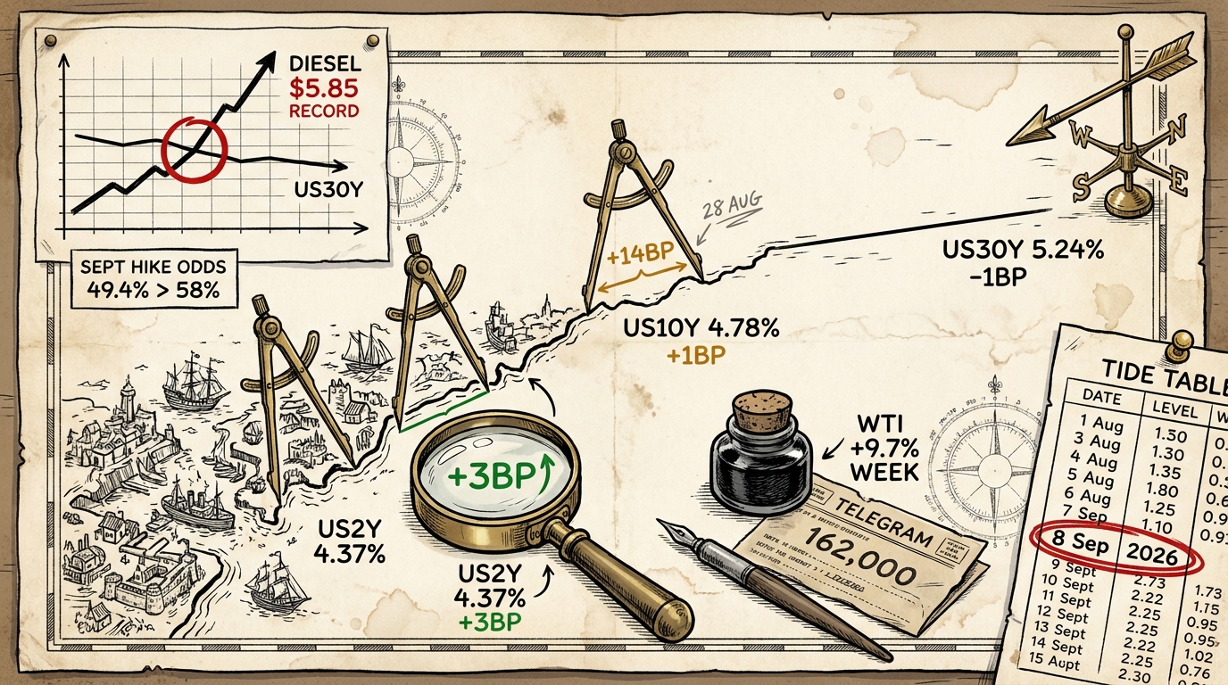 An overhead nautical chart desk where dividers measure a three basis point gap beside a much wider one marked fourteen.