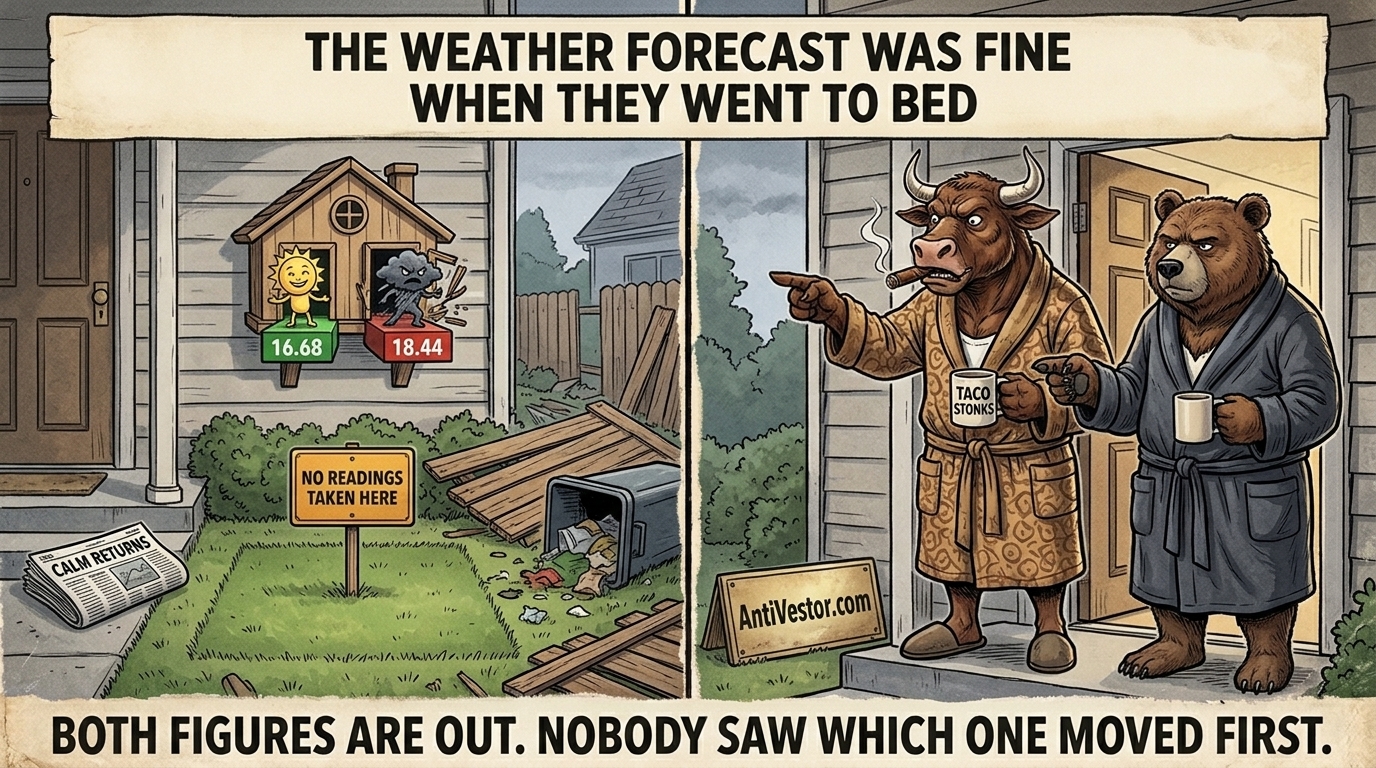 A porch weather house with both the sun and the storm figure out at once, over a wrecked garden.